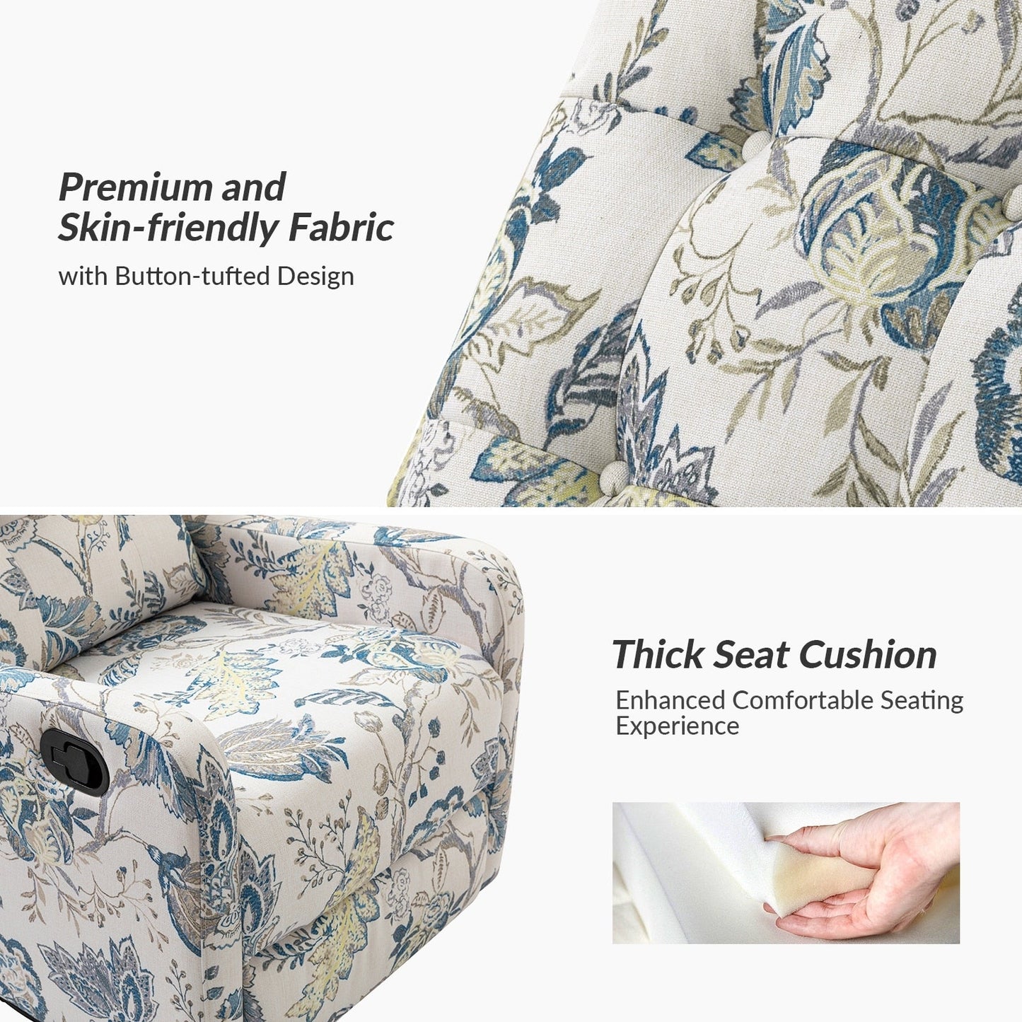 Arlette Floral Manual Swivel Recliner with Tufted Back Set of 2