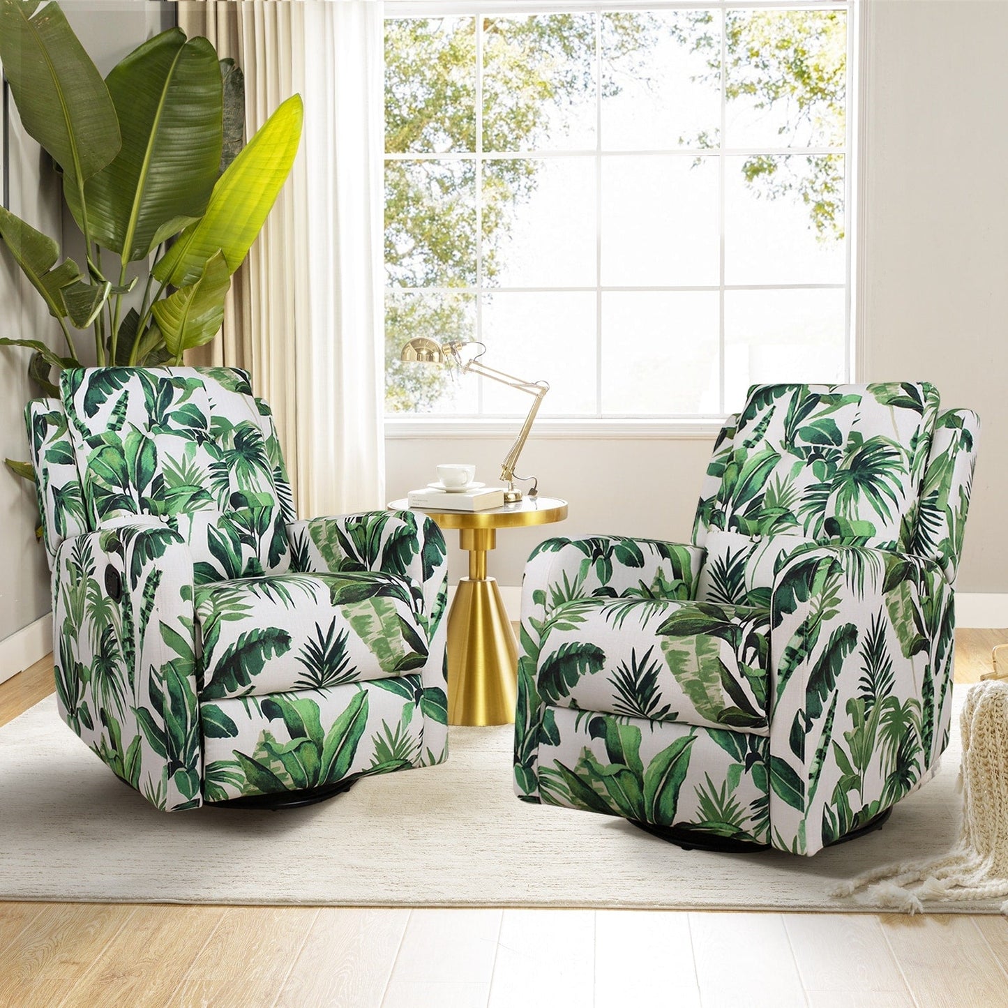Arlette Floral Manual Swivel Recliner with Tufted Back Set of 2