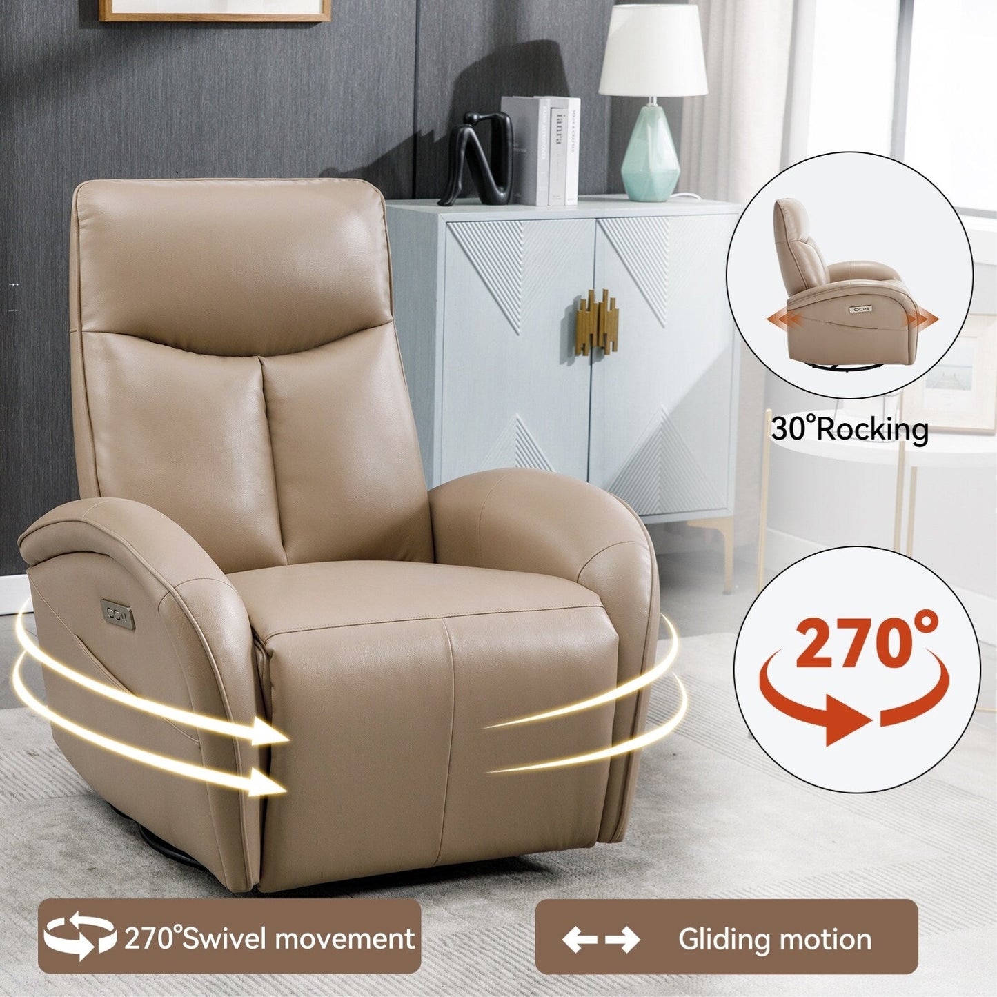 Armless Power Glider Swivel Recliner Chair with USB & High Back