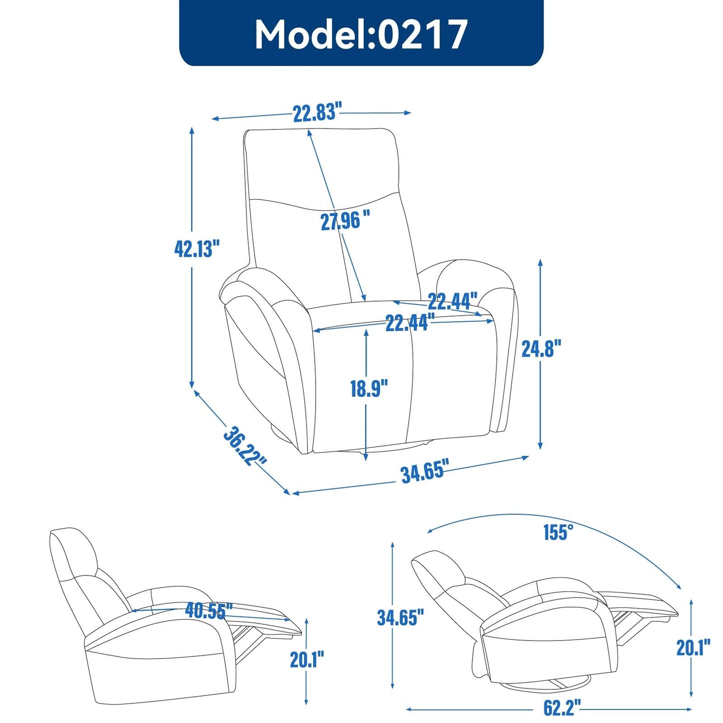 Armless Power Glider Swivel Recliner Chair with USB & High Back