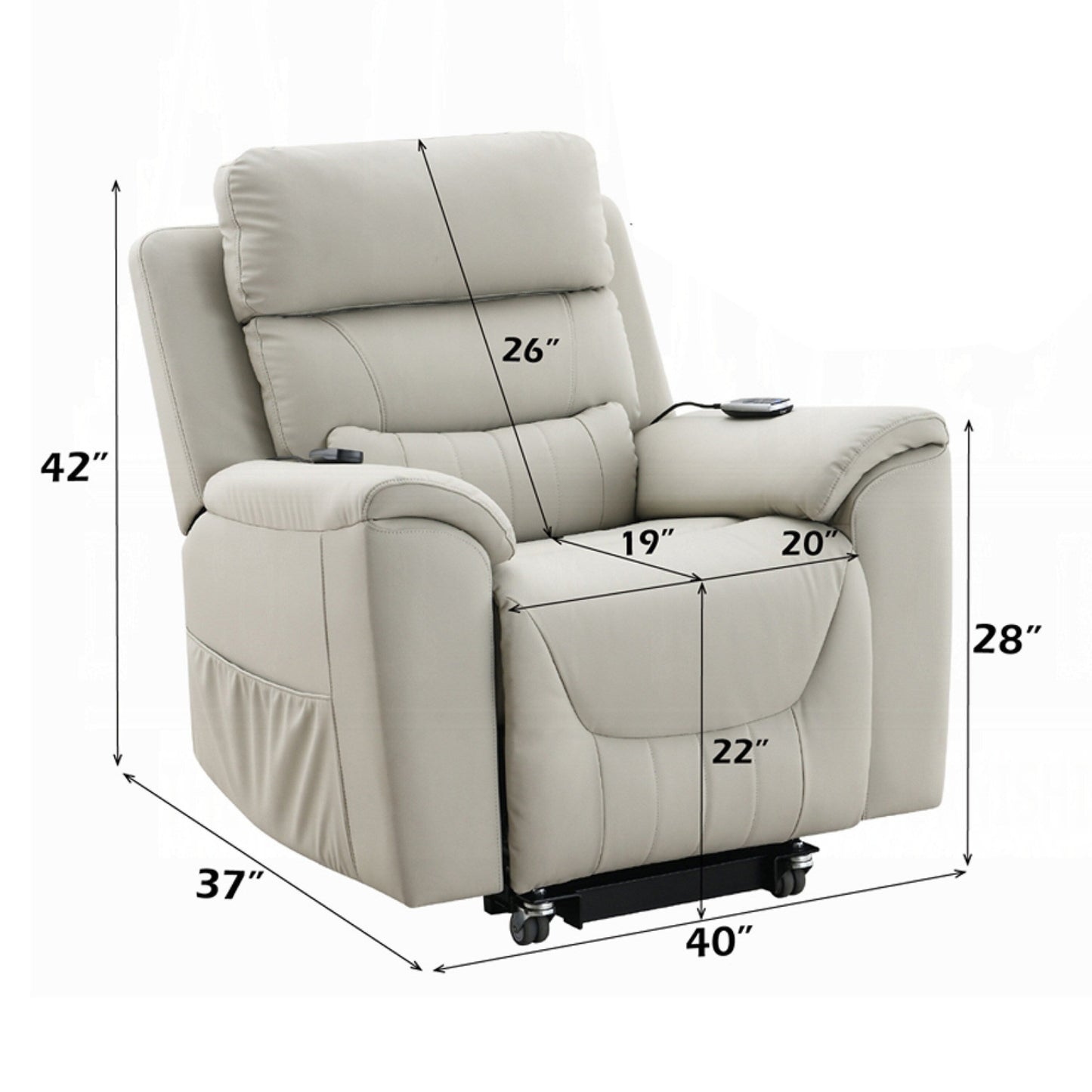 Arshie Power Lift Recliner Chair, Heating n Massage, Gray Faux Leather
