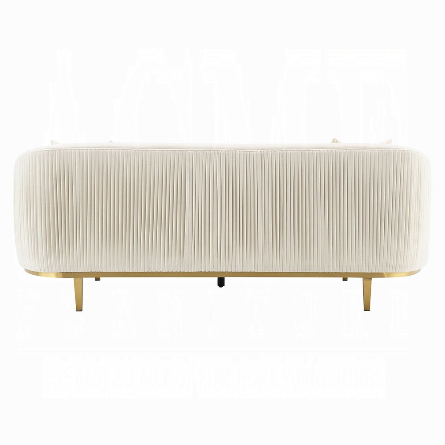 Artina Sofa, 2 Accent Throw Pillows, Ivory Velvet, Gold Metal, 89 Inch