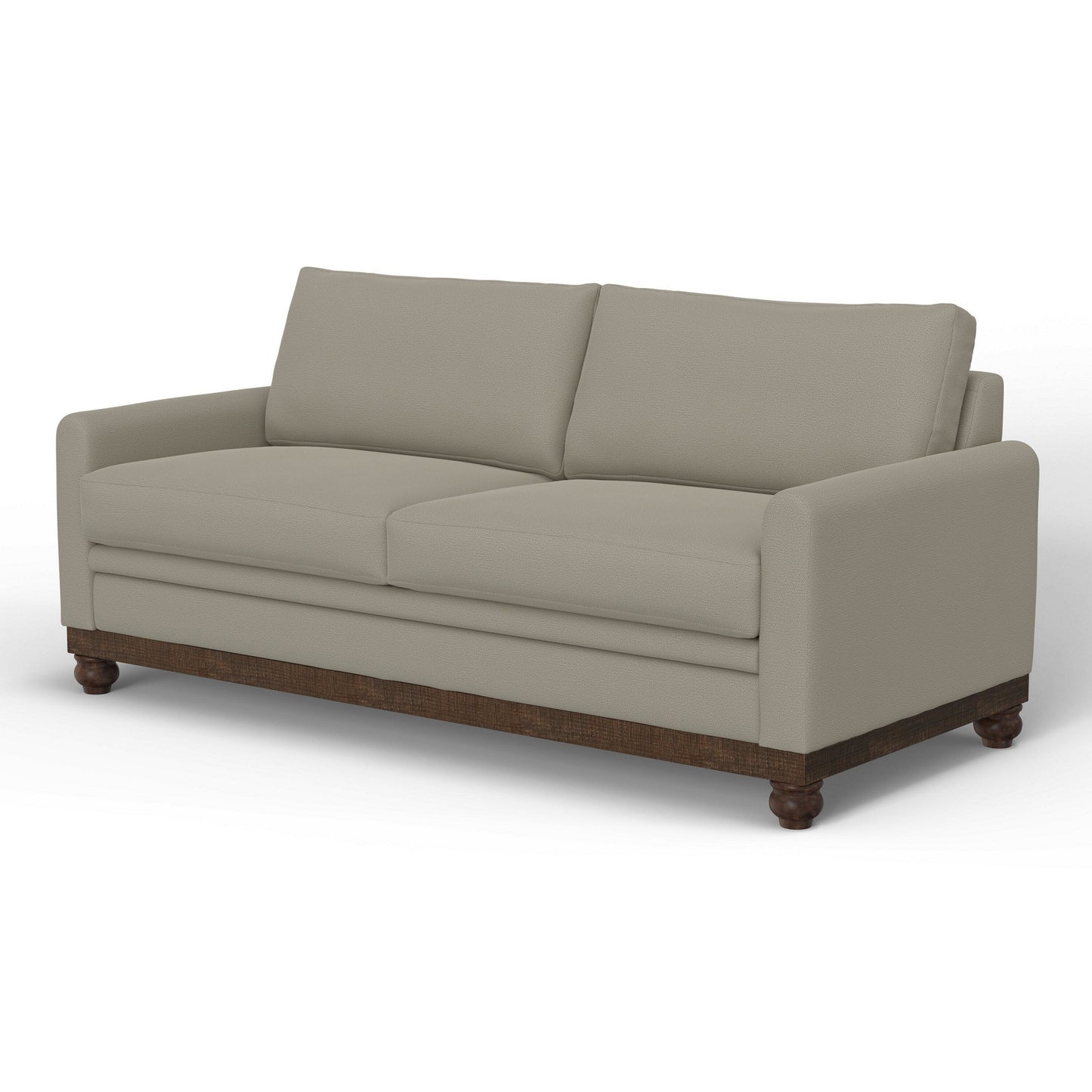 Ata Sofa, Almond Gray Polyester, 2 Pillows, Brown Solid Wood, 86 Inch