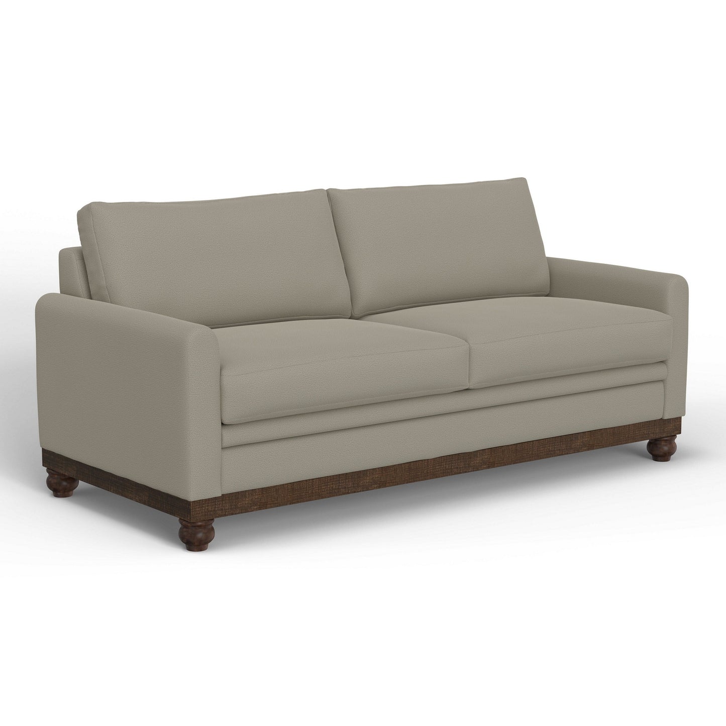 Ata Sofa, Almond Gray Polyester, 2 Pillows, Brown Solid Wood, 86 Inch