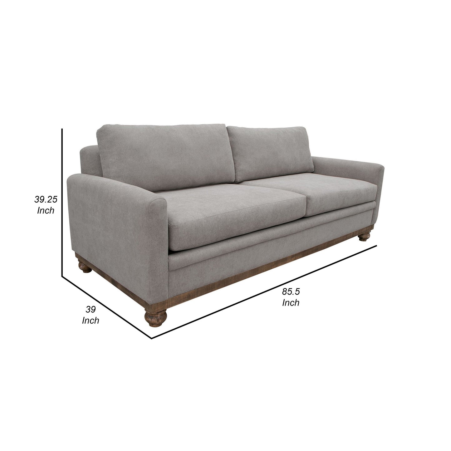 Ata Sofa, Almond Gray Polyester, 2 Pillows, Brown Solid Wood, 86 Inch