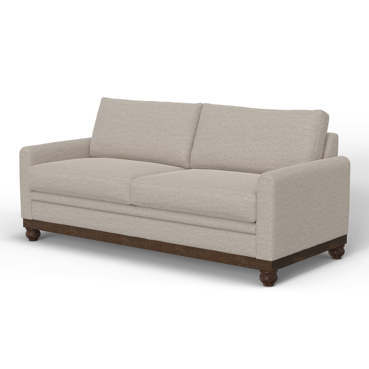 Ata Sofa, Beige Polyester, 2 Pillows, Brown Solid Wood Frame, 86 Inch