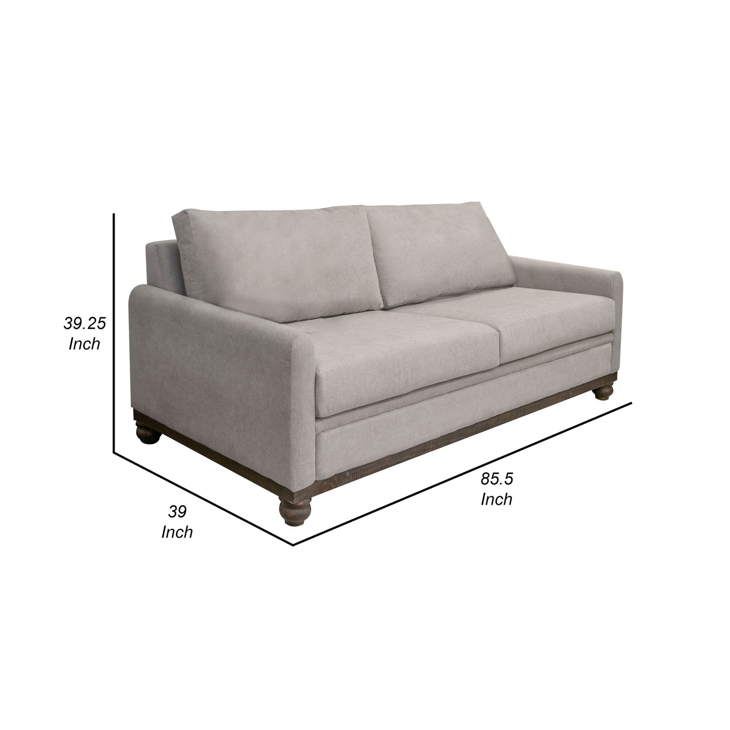 Ata Sofa, Beige Polyester, 2 Pillows, Brown Solid Wood Frame, 86 Inch