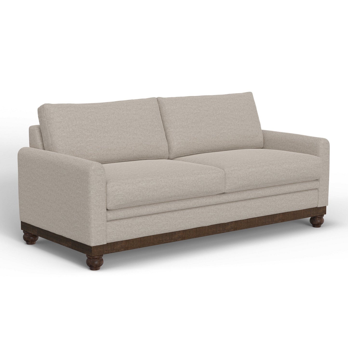 Ata Sofa, Beige Polyester, 2 Pillows, Brown Solid Wood Frame, 86 Inch