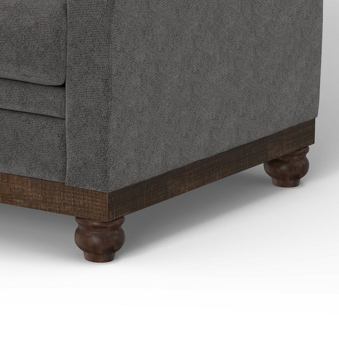 Ata Sofa, Iron Gray Polyester, 2 Throw Pillows, Brown Solid Wood, 86 Inch