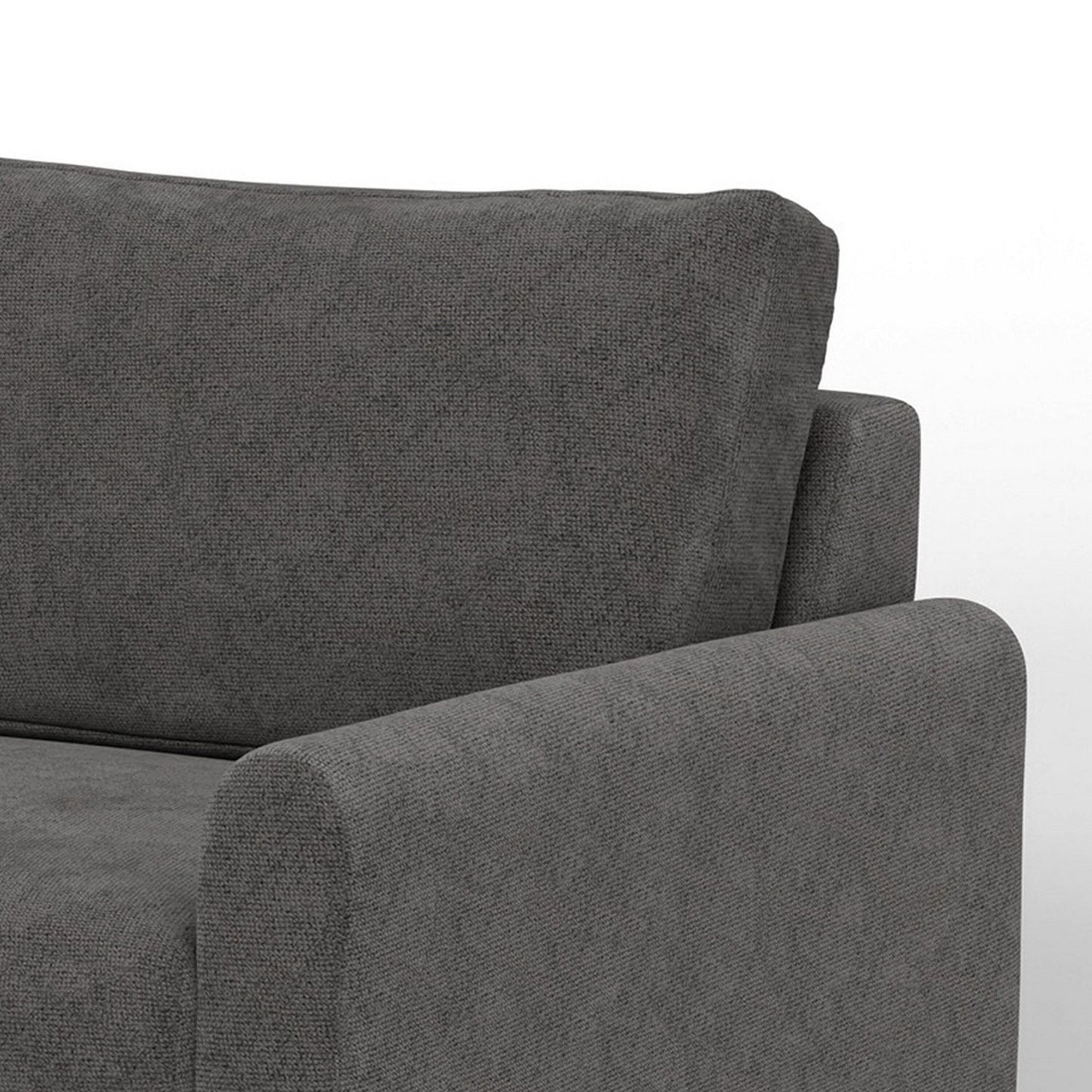 Ata Sofa, Iron Gray Polyester, 2 Throw Pillows, Brown Solid Wood, 86 Inch