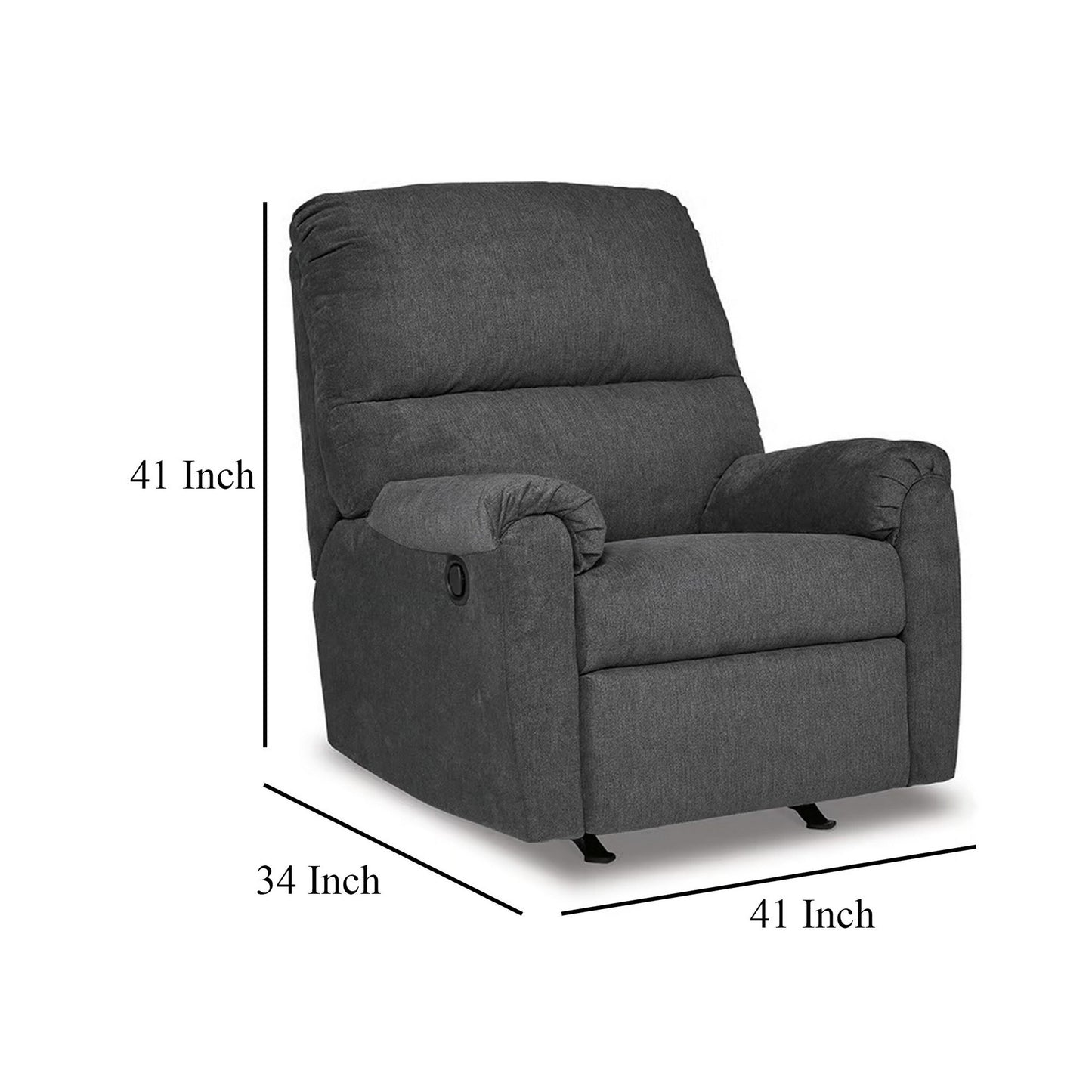 Avel Manual Rocker Recliner Chair, Dark Gray Polyester, Metal Frame