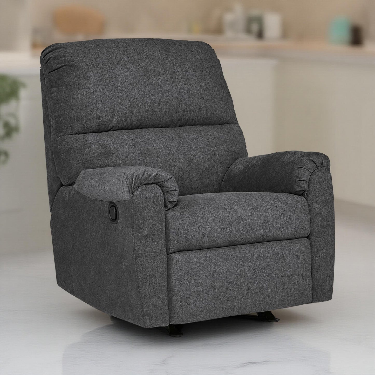 Avel Manual Rocker Recliner Chair, Dark Gray Polyester, Metal Frame