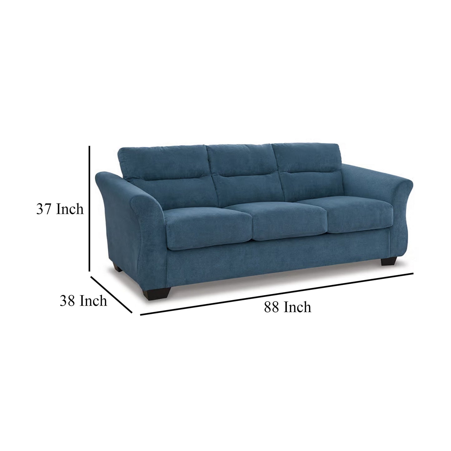 Avel Sofa, Soft Indigo Blue Polyester, Sag Resistant Seating, 88 Inch