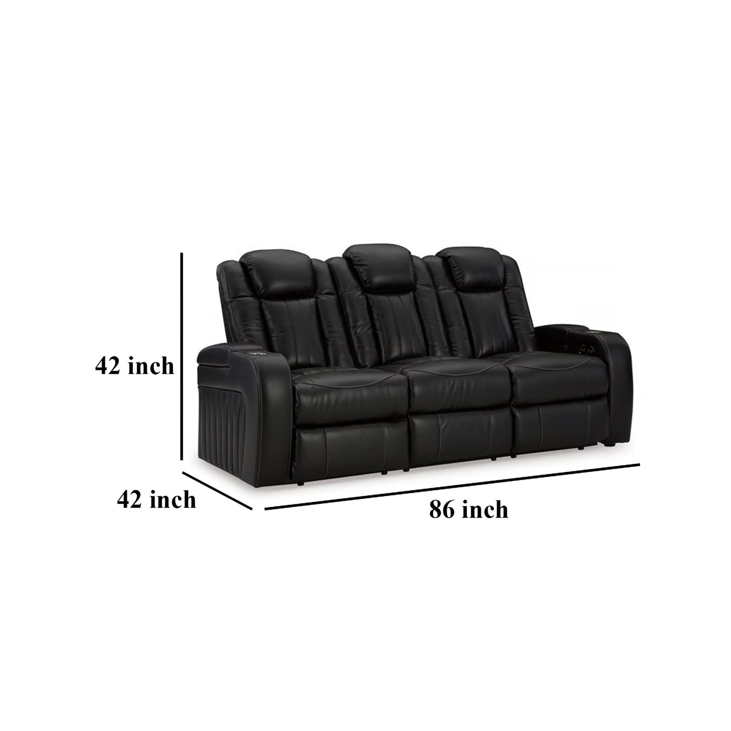 Aven Power Recliner Sofa, LED, Midnight Blue Faux Leather, 86 Inch