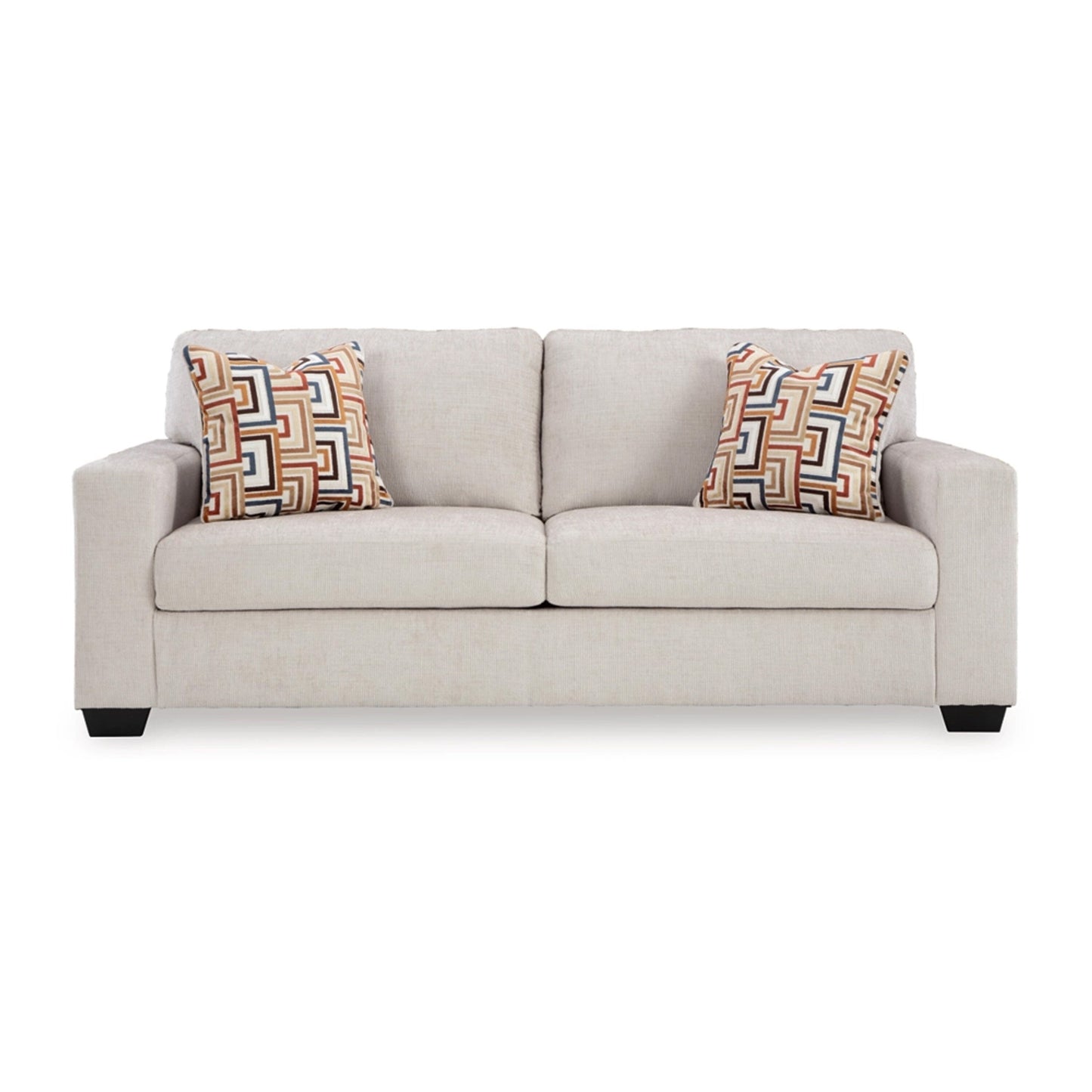 Avie Queen Sofa Sleeper, 2 Accent Pillows, Ivory Polyester 85 Inch
