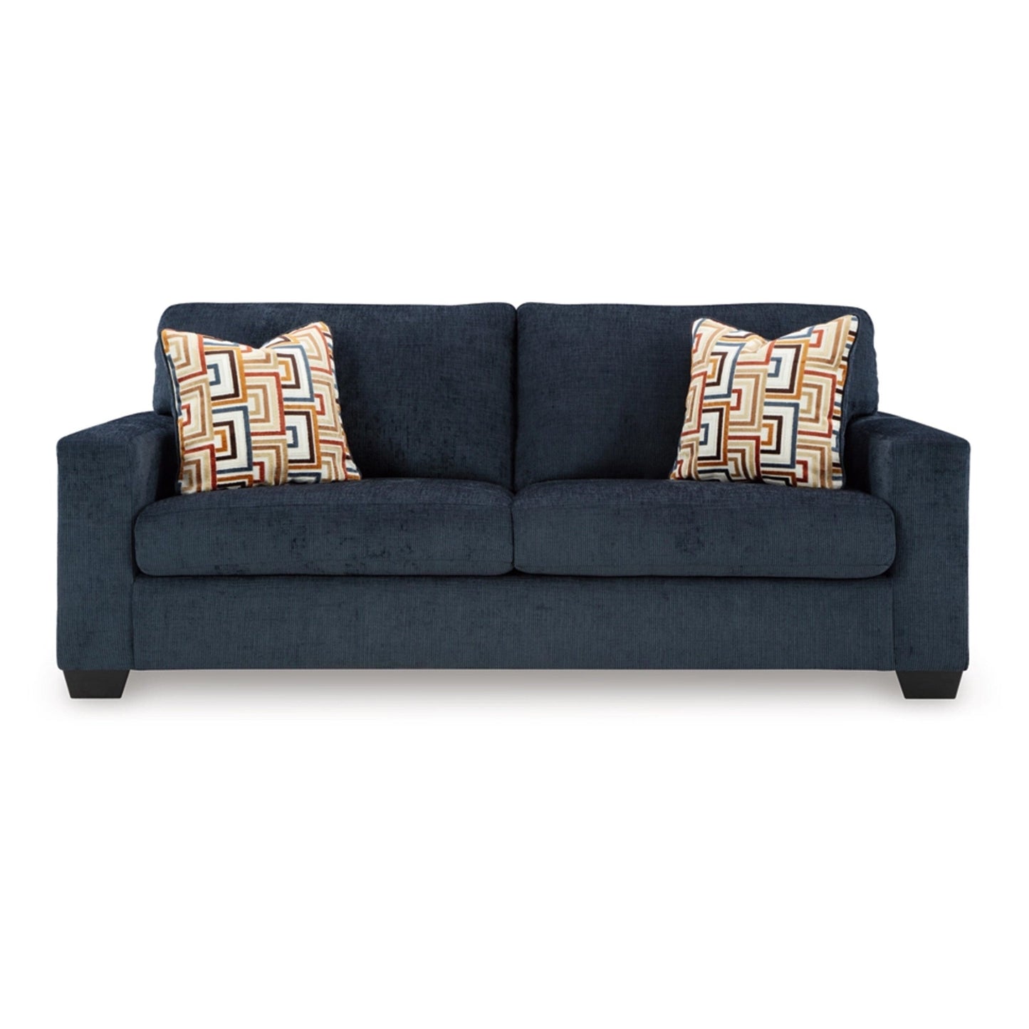 Avie Queen Sofa Sleeper, 2 Accent Pillows, Navy Blue Polyester 85 Inch