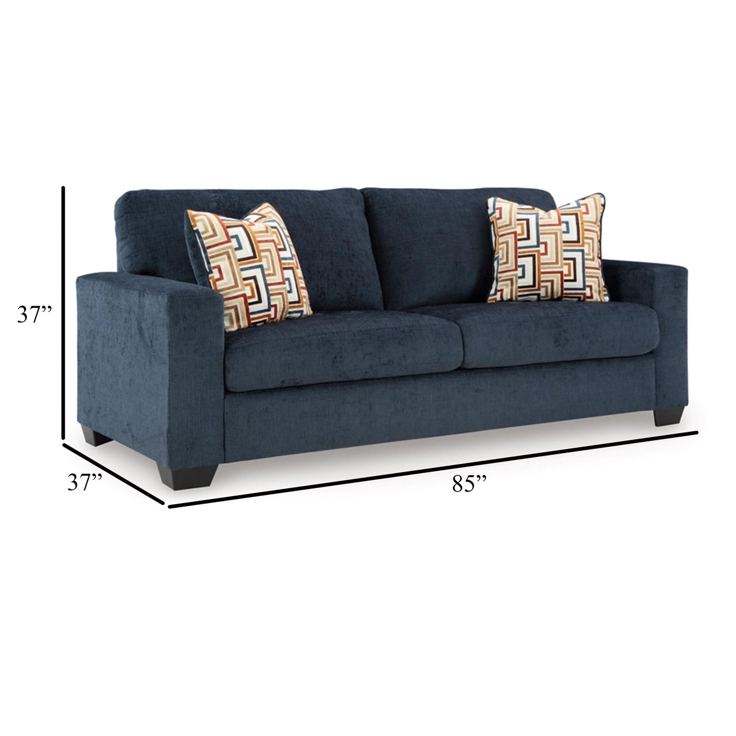 Avie Queen Sofa Sleeper, 2 Accent Pillows, Navy Blue Polyester 85 Inch