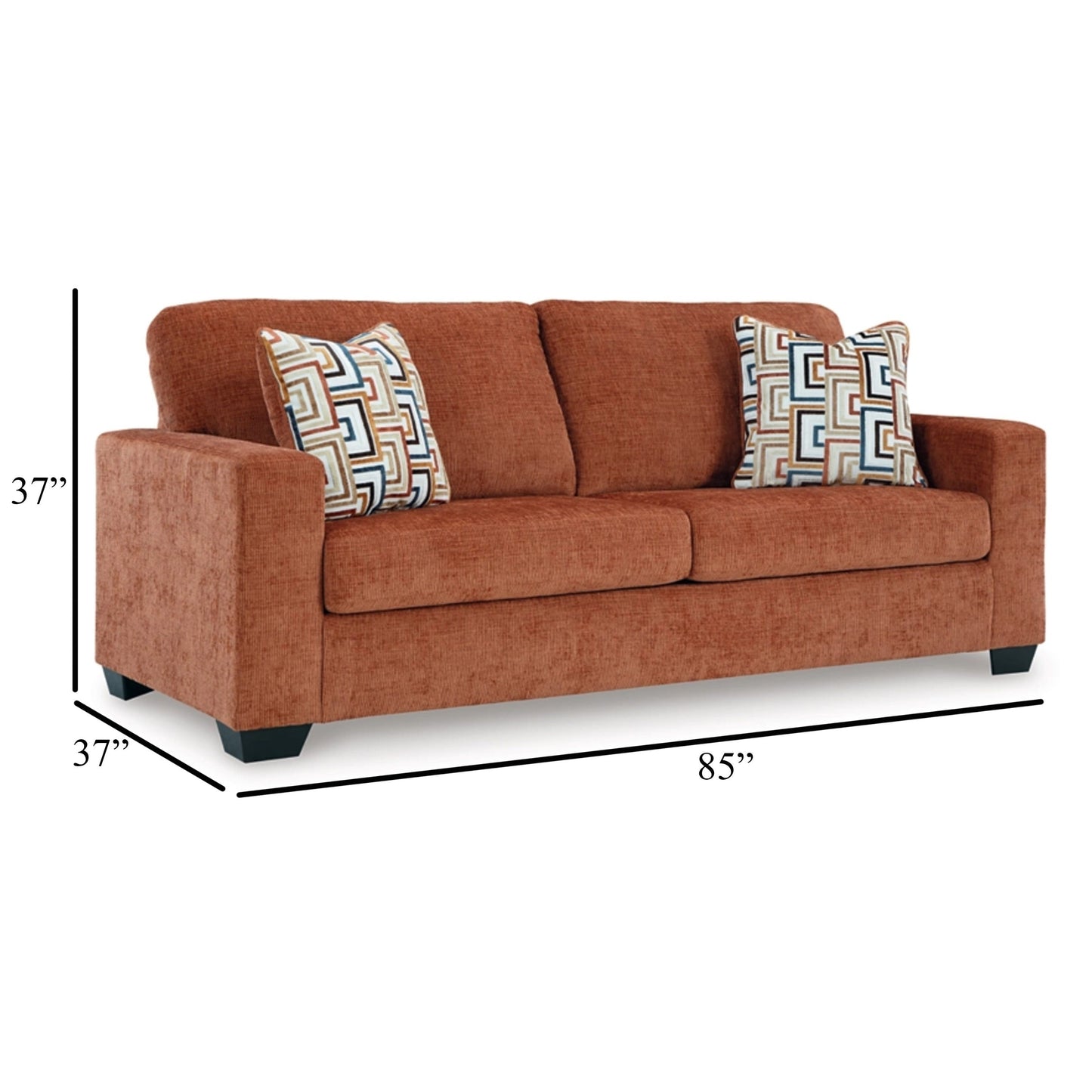 Avie Queen Sofa Sleeper, 2 Accent Pillows, Orange Polyester 85 Inch