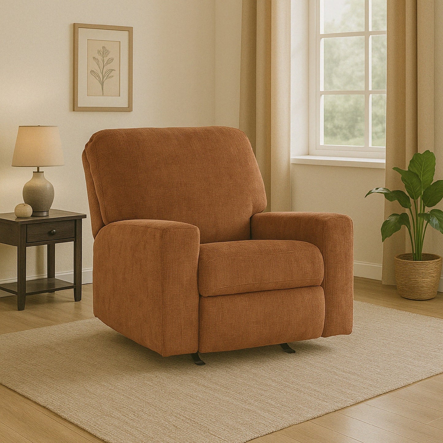 Avie Rocker Recliner Chair, Gentle Motion, Burnt Orange Polyester