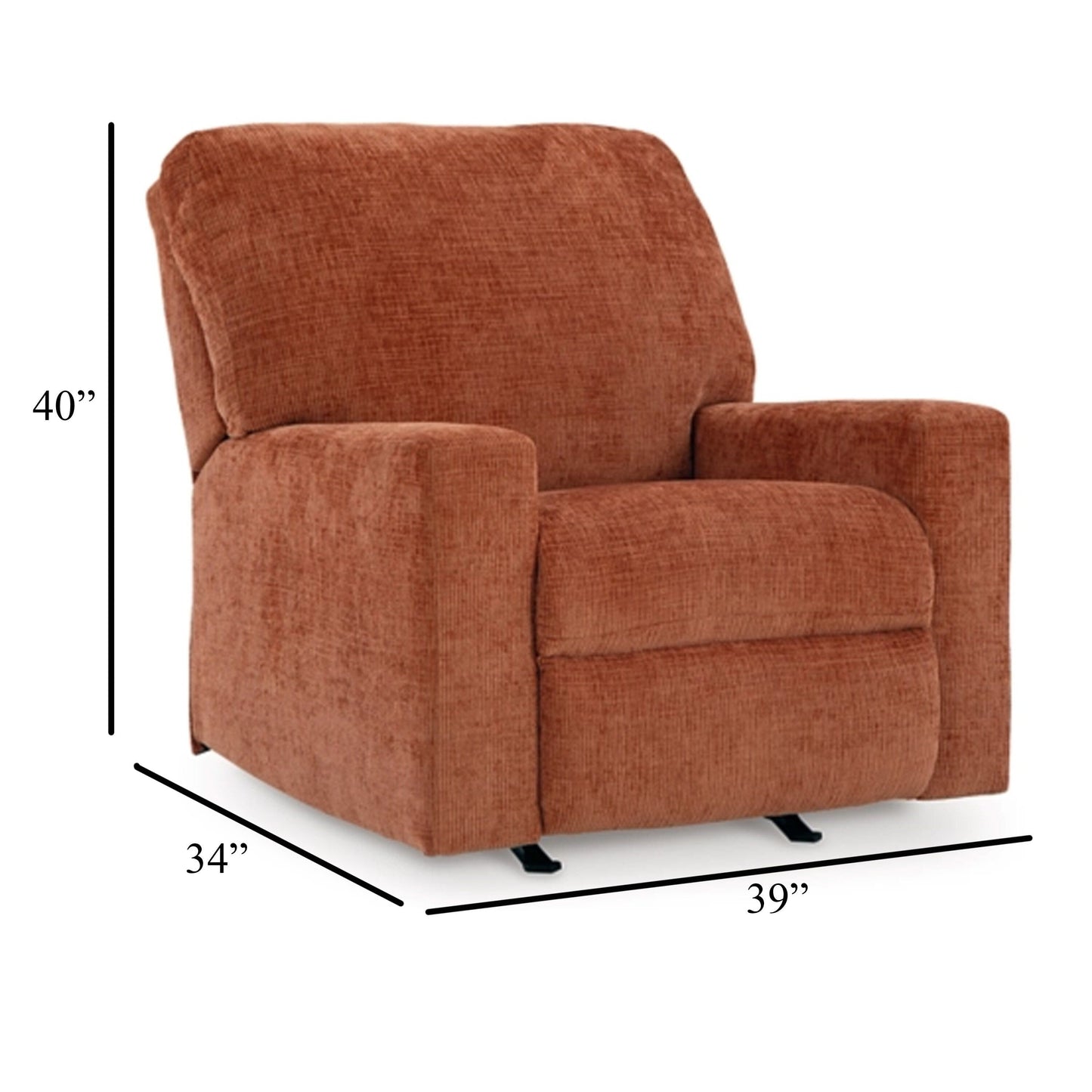 Avie Rocker Recliner Chair, Gentle Motion, Burnt Orange Polyester