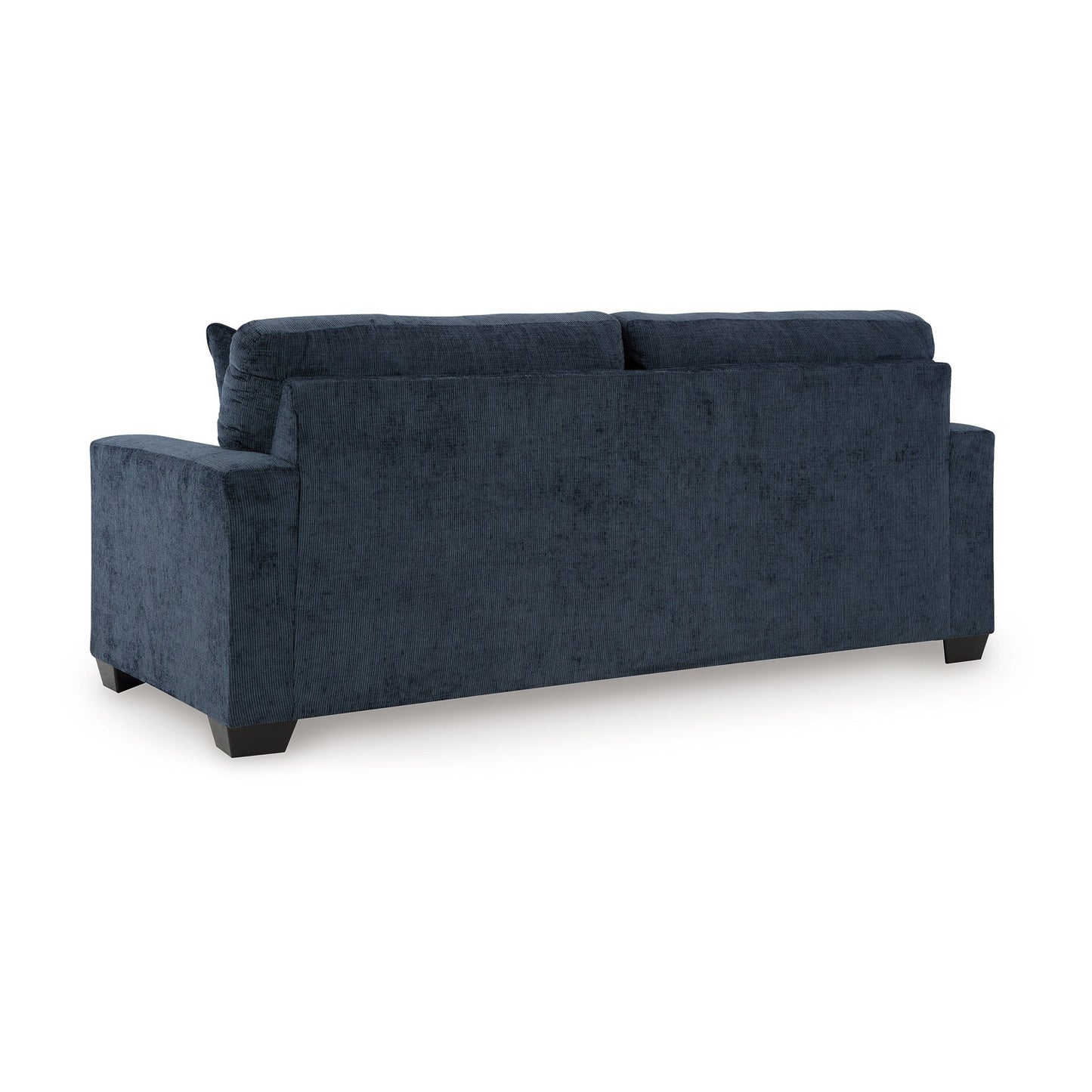 Avie Sofa, 2 Accent Pillows, 85 Inch, Black, Soft Navy Blue Polyester