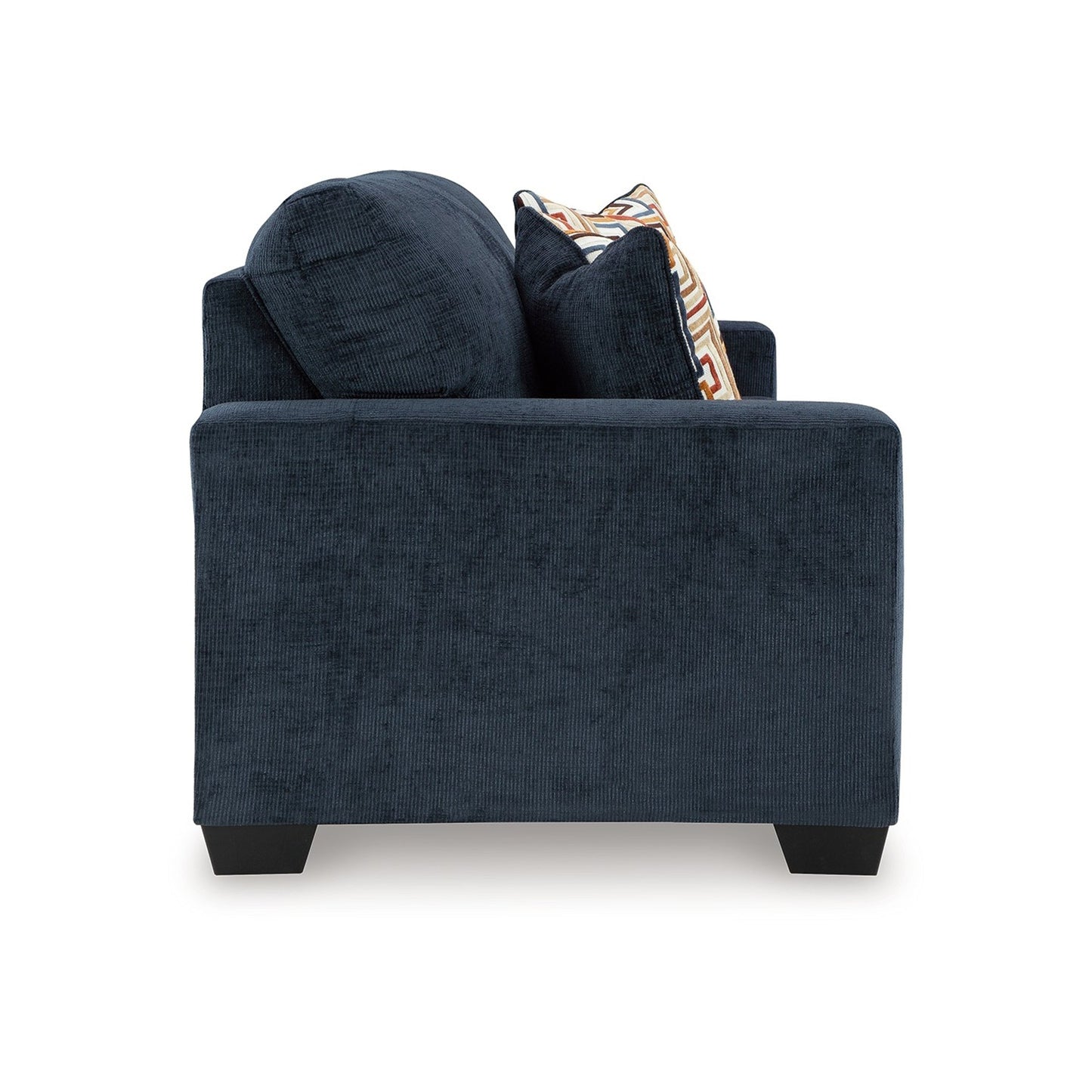 Avie Sofa, 2 Accent Pillows, 85 Inch, Black, Soft Navy Blue Polyester