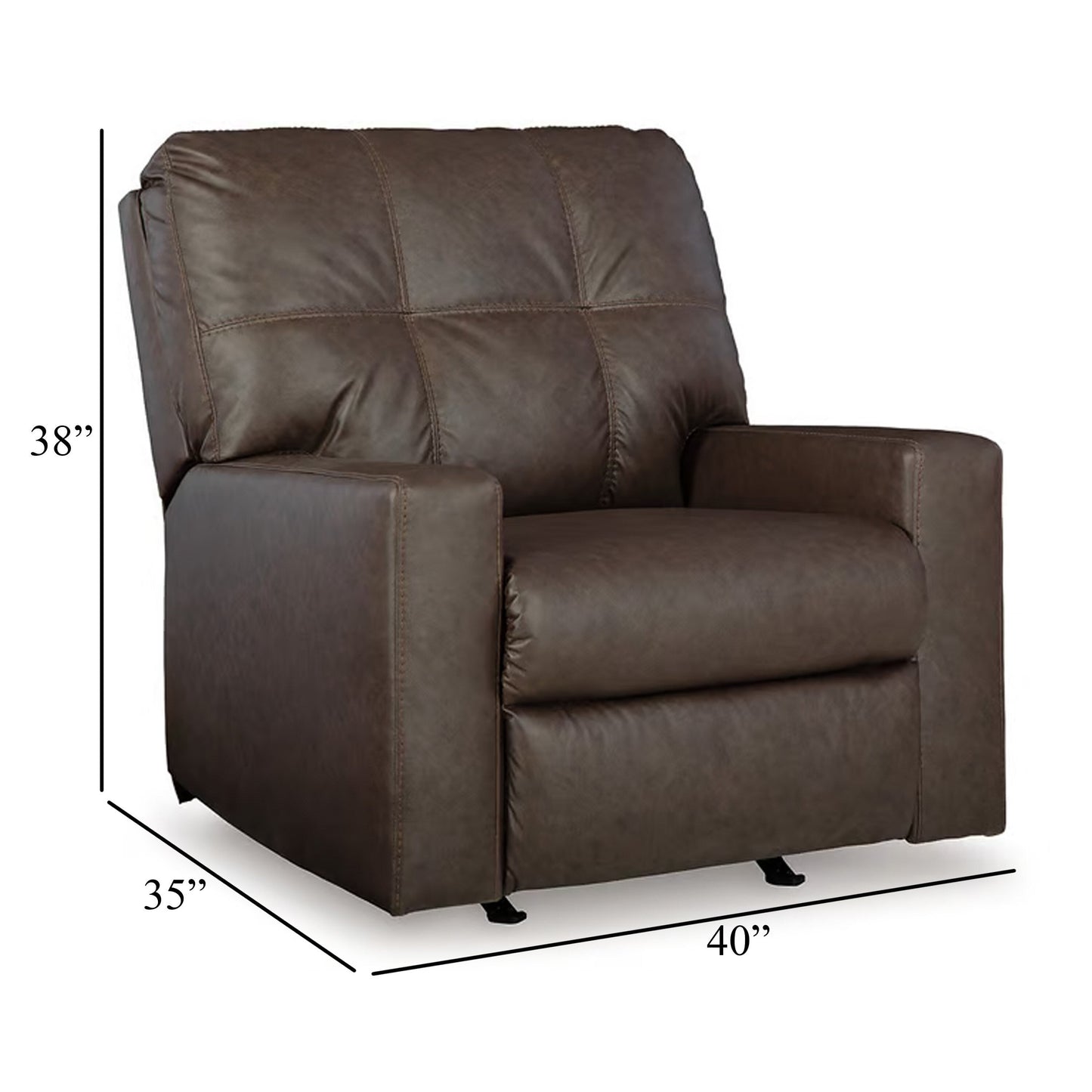 Barl Manual Recliner Chair, 35 Inch Tufted Dark Brown Faux Leather