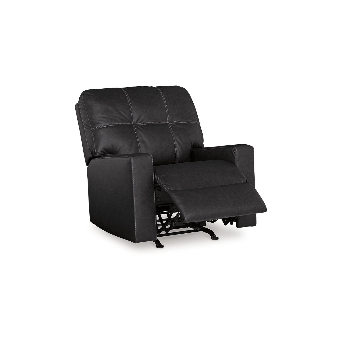 Barl Manual Recliner Chair, 35 Inch Tufted Rich Black Faux Leather