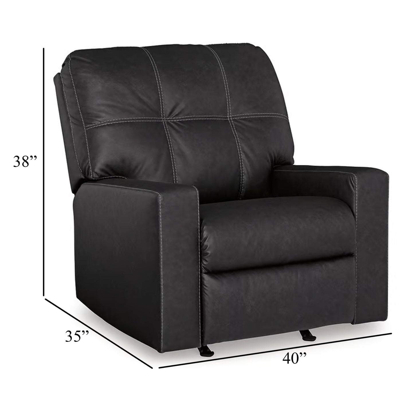 Barl Manual Recliner Chair, 35 Inch Tufted Rich Black Faux Leather