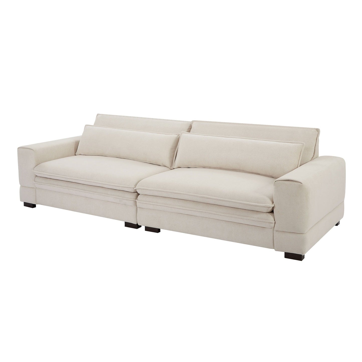 Beige 104.72 Modern Fabric 4-Seater Sofa with Cushion Back and Solid Wood Legs