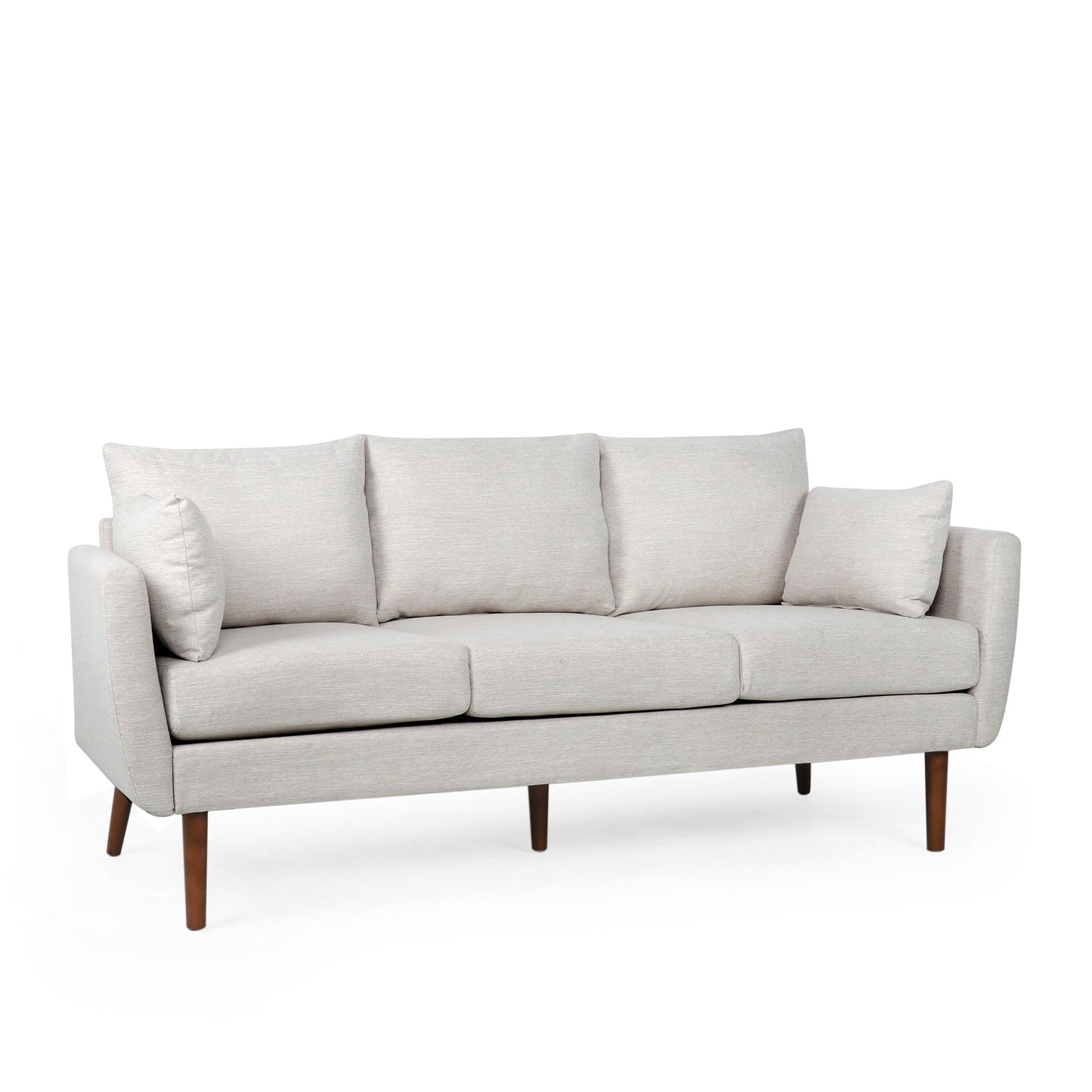 Beige 3-seater Sofa with Birchwood Legs and Pillows