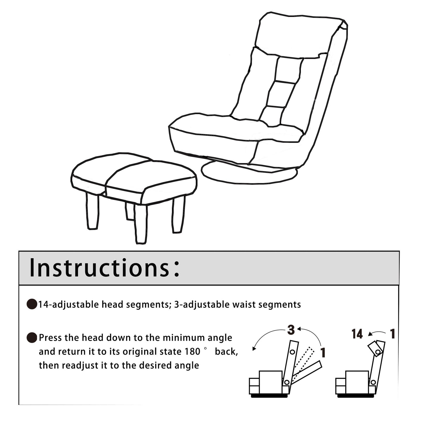 Beige Boucle Upholstered 360° Swivel Armless Manual Leisure Recliner Set with Ottoman, Adjustable Headrest and Backrest