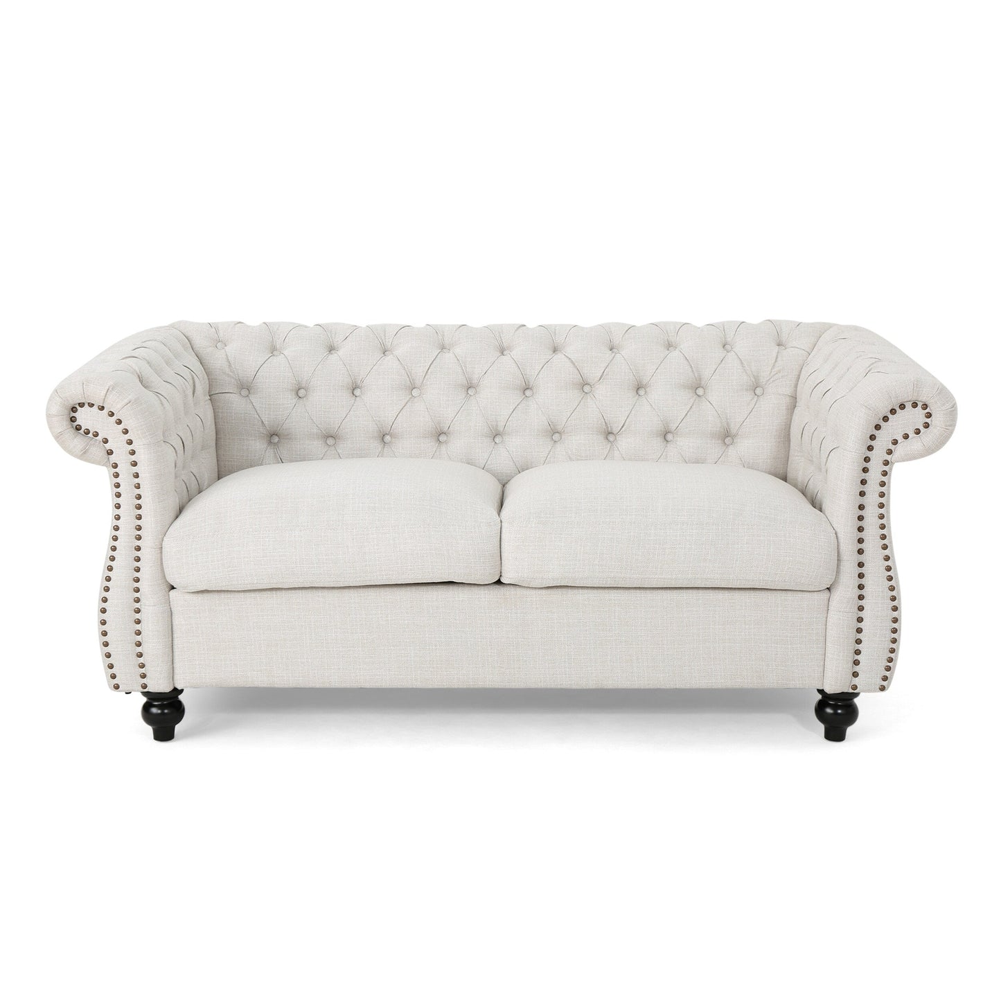 Beige Chesterfield Loveseat Button Tufted Sofa with Nailheads