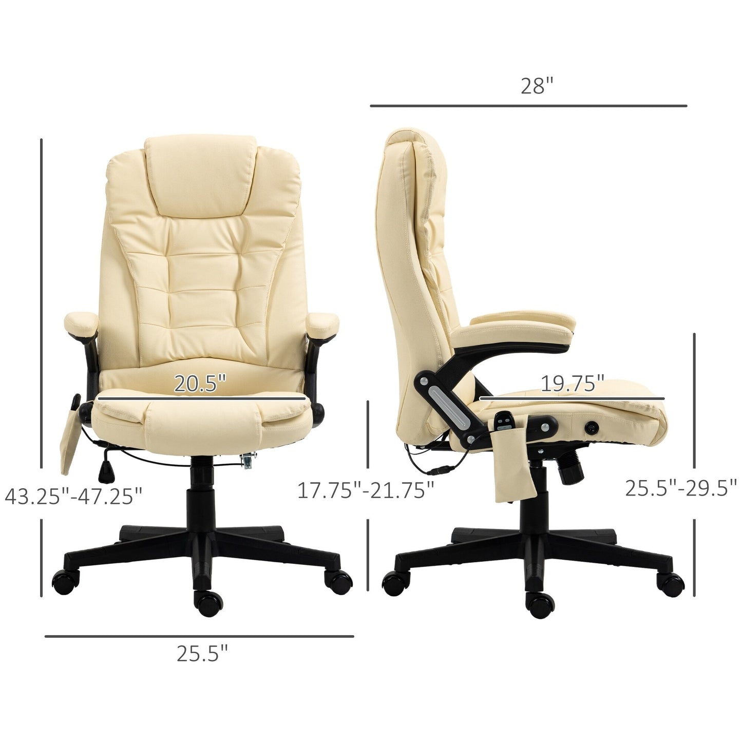 Beige PU Leather 360° Swivel High Back Office Recliner with Vibration Massage, Lumbar Heating, and Adjustable Height