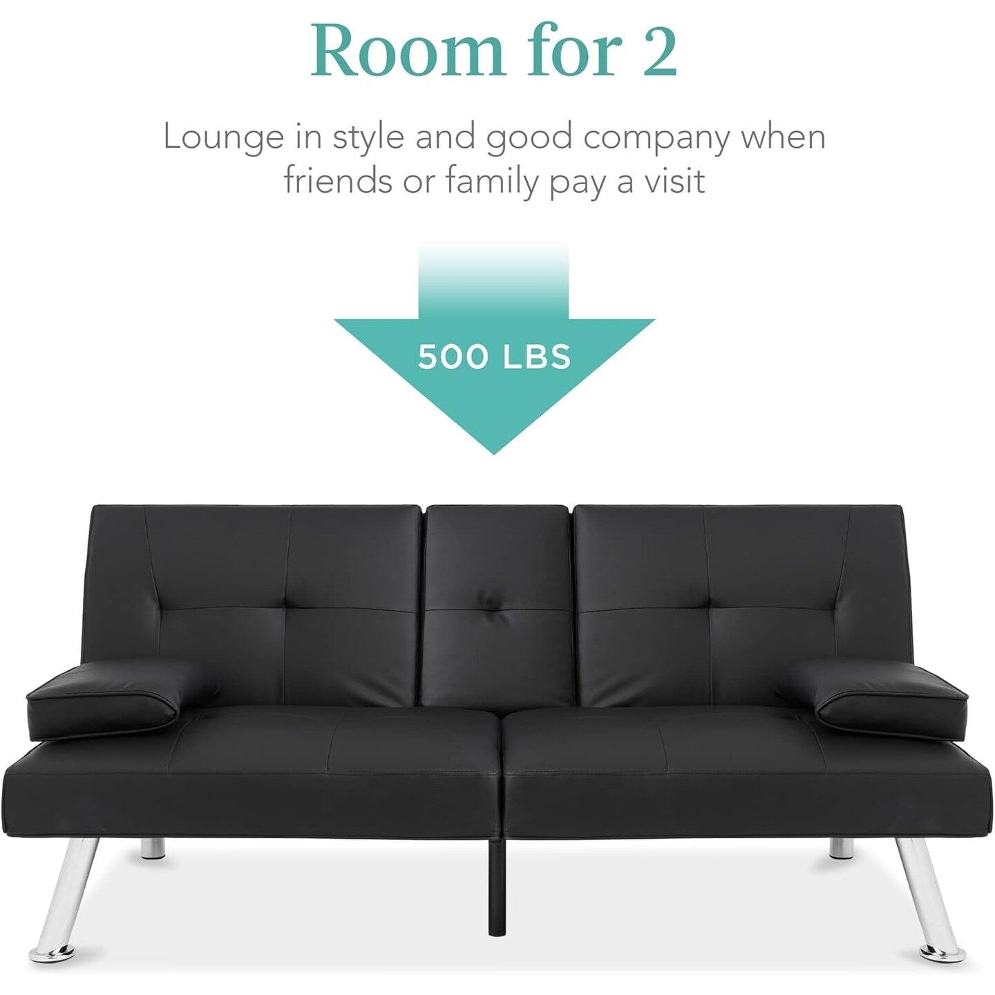 Best Choice Faux Leather Convertible Futon - Adjustable Sofa Bed with Removable Armrests, BlackÂ