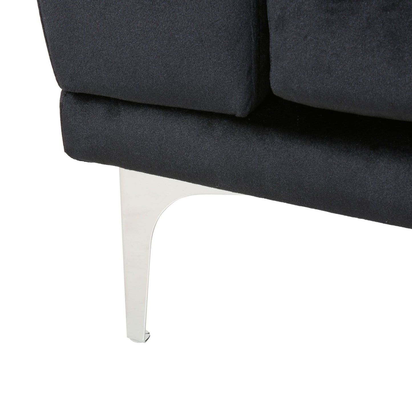 Black 111 Velvet 4-Seater Sofa with Soft Cushions and Metal Silver Legs for Living Room