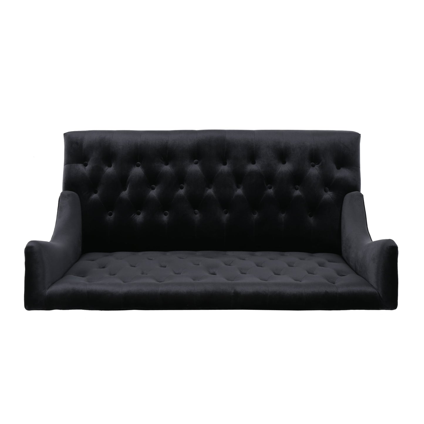 Black 50.25 Velvet Button Tufted High Wingback Loveseat Sofa with Wood Legs for Living Room