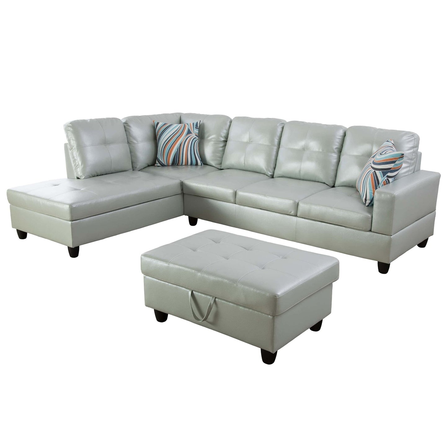Black And White Semi PU Synthetic Leather 3-Piece Couch Living Room Sofa Set