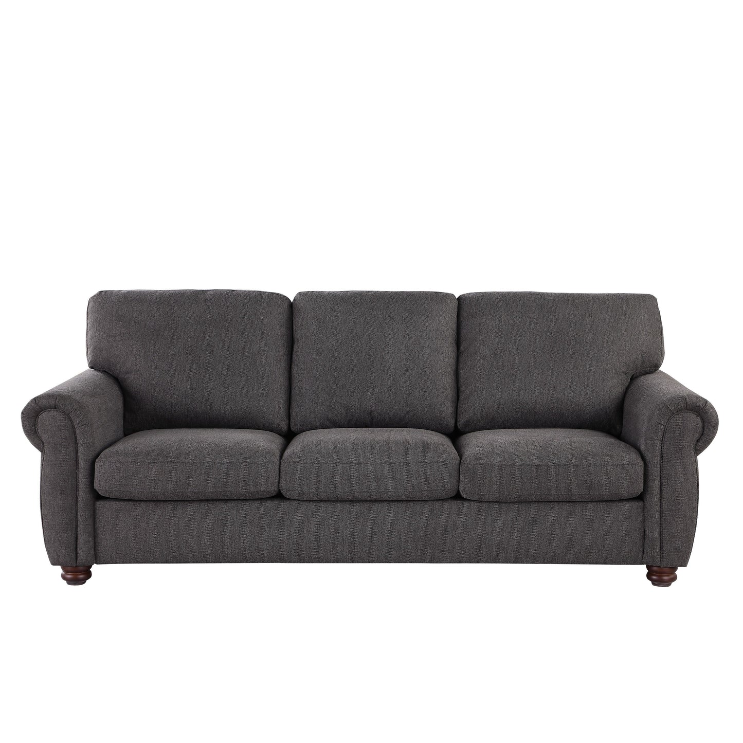 Black Chenille 3-seater Sofa with Rolled Arms