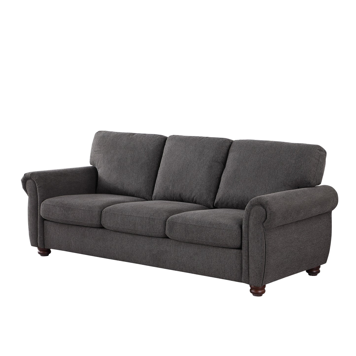 Black Chenille 3-seater Sofa with Rolled Arms