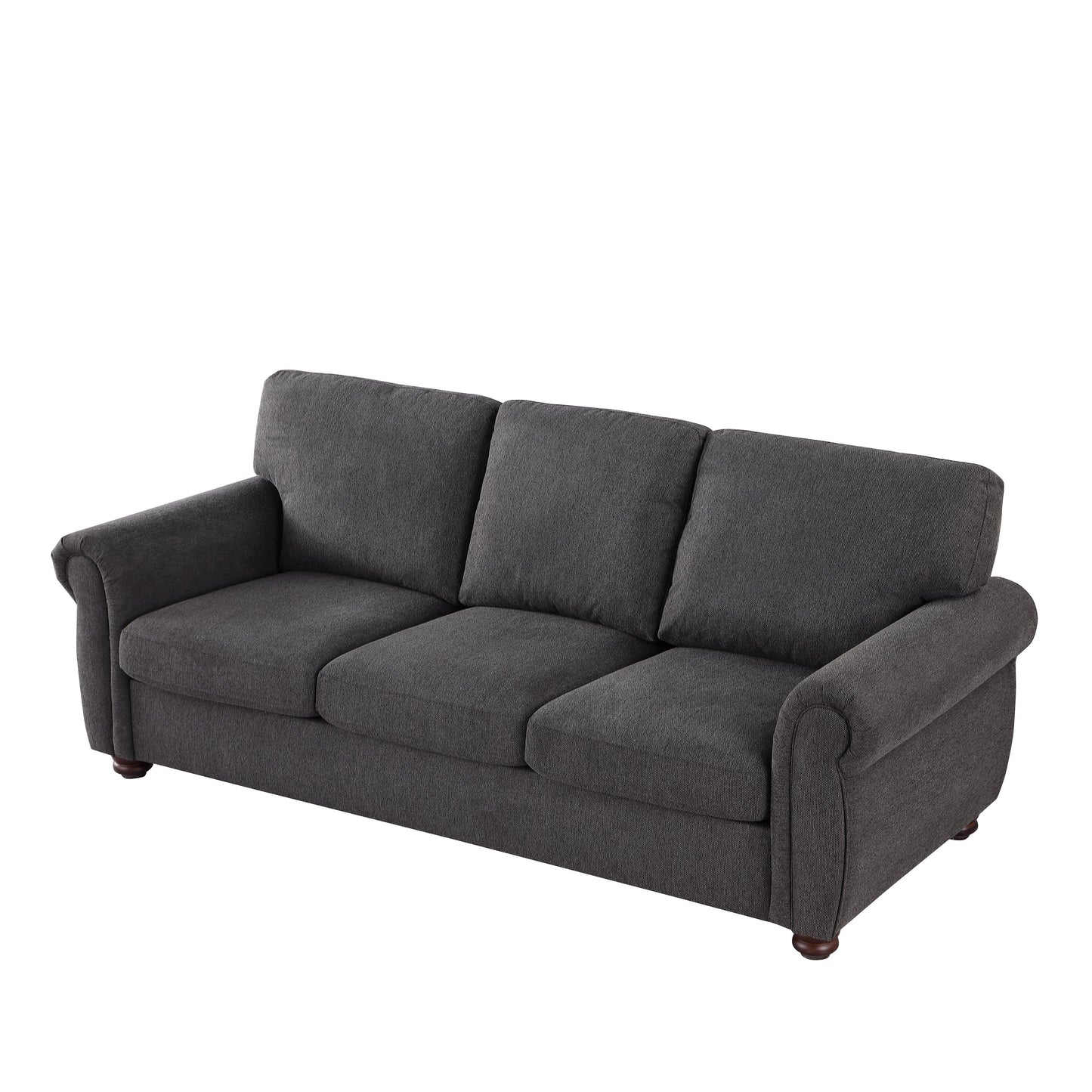 Black Chenille 3-seater Sofa with Rolled Arms