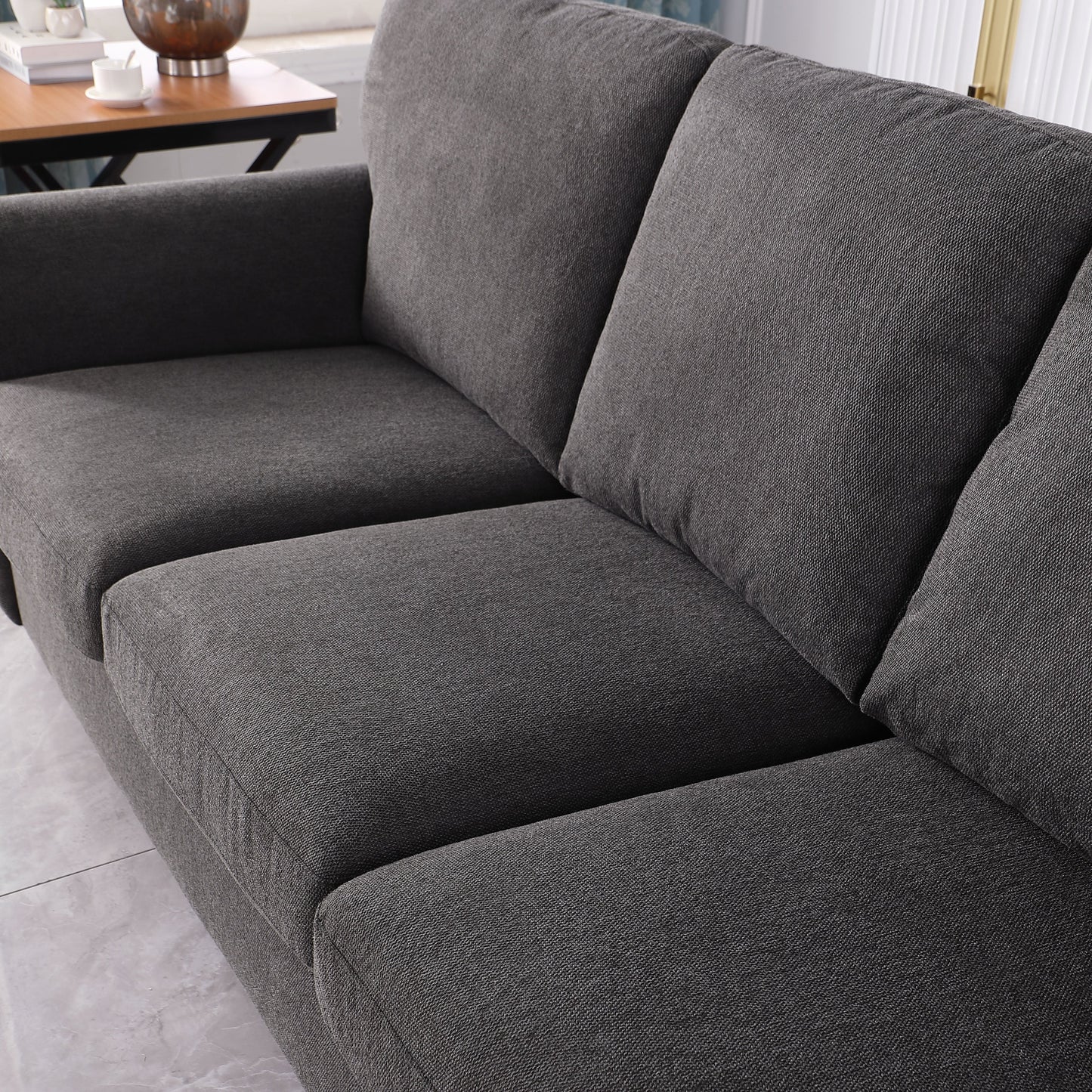 Black Chenille 3-seater Sofa with Rolled Arms