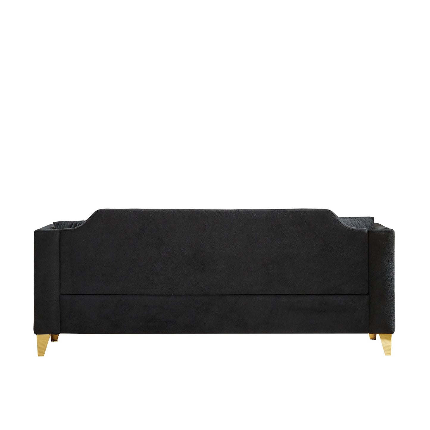 Black Chenille 3-seater Tufted Sofa with Copper Nail Decoration