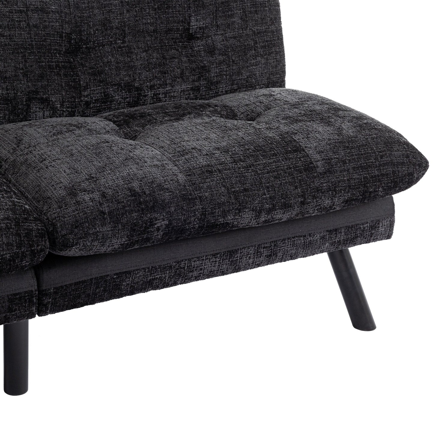 Black Chenille Convertible Loveseat Futon Sofa Bed