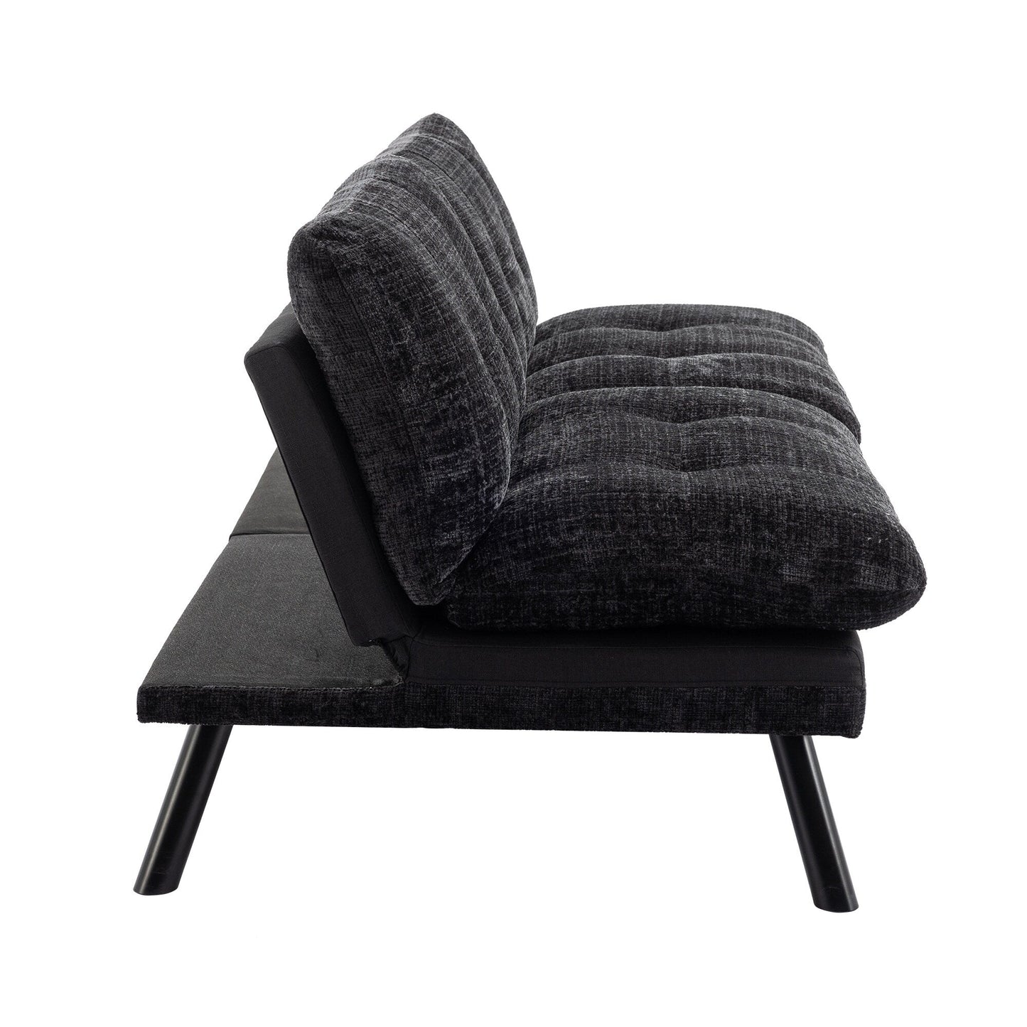 Black Chenille Convertible Loveseat Futon Sofa Bed