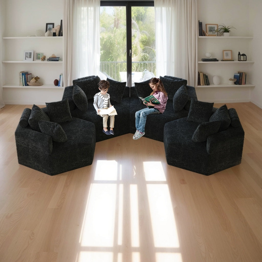 Black Chenille Single Sleeper Sofa with Backrest Pillow
