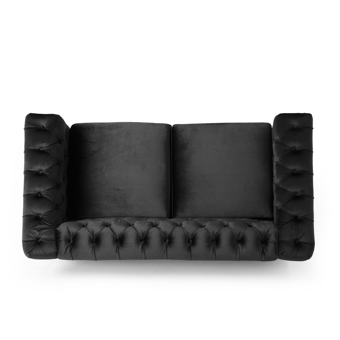 Black Chesterfield 61 Button Tufted Upholstered Loveseat Sofa with Nailheads and Wood Legs for Living Room