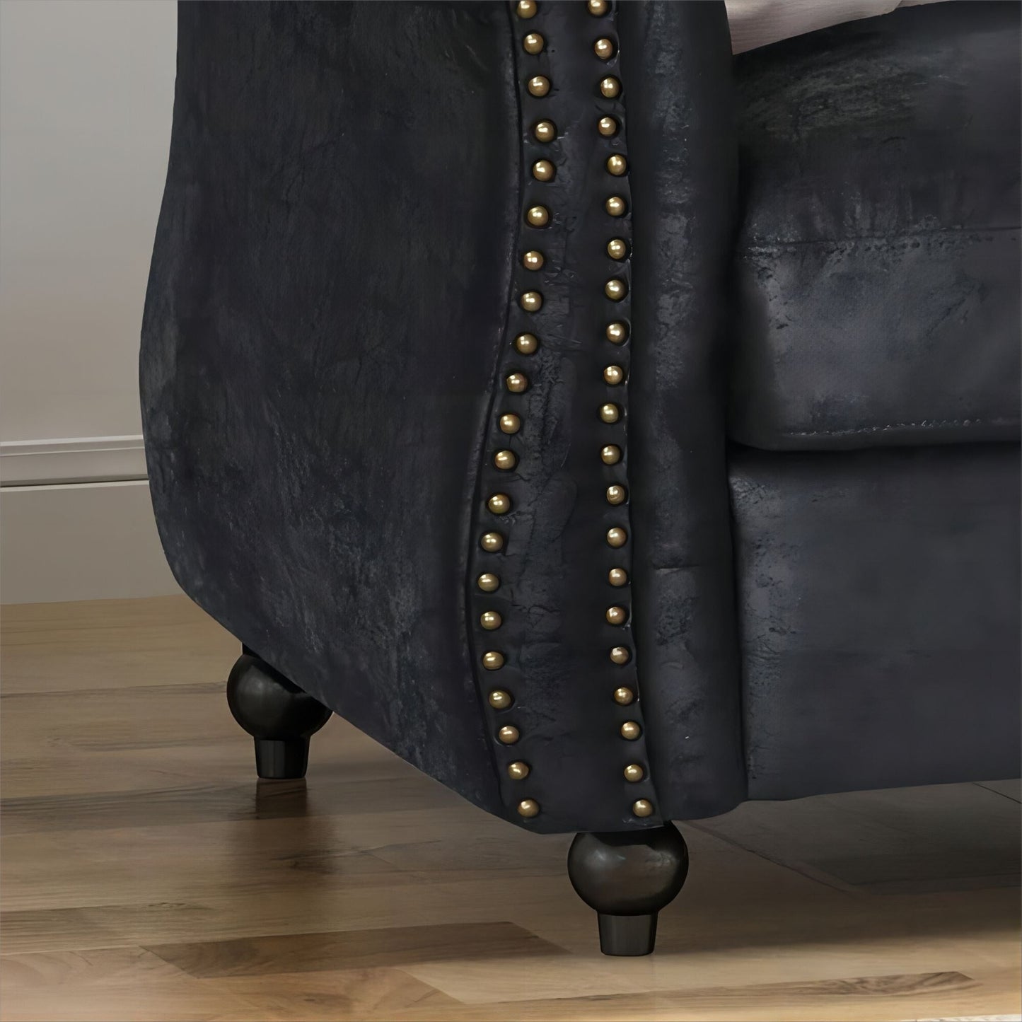 Black Chesterfield 84.75 Button Tufted Upholstered 3-seater Sofa with Nailheads and Wood Legs for Living Room