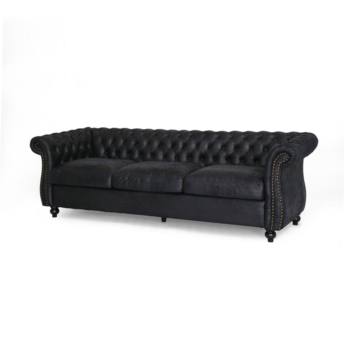 Black Chesterfield 84.75 Button Tufted Upholstered 3-seater Sofa with Nailheads and Wood Legs for Living Room