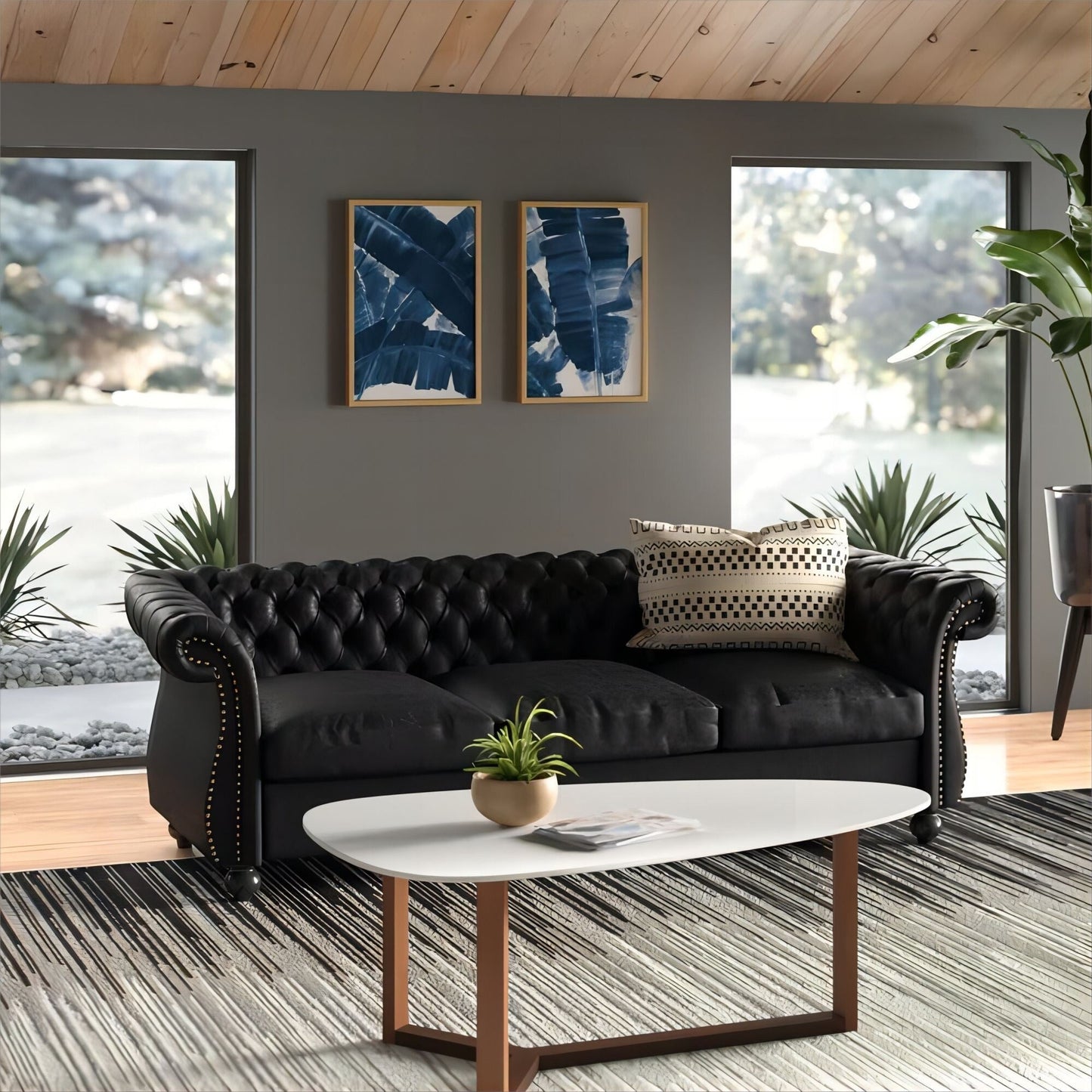 Black Chesterfield Button Tufted 3-seater Sofa with Nailheads